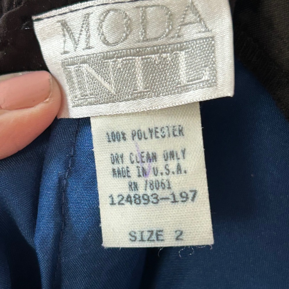 Moda International Blue Satin Beaded Mini Skirt Vintage Size 2 Pencil Cocktail - Picture 4 of 5